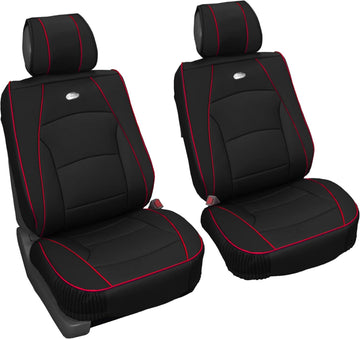 FH Group Front Set Faux Leather Car Seat Cushions - 2 Pack Seat Covers for Cars Trucks, SUV, Waterproof Car Seat Cover, Universal Fit, Black Red Trim
